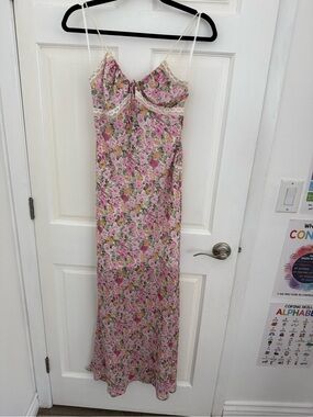 Princess Polly Pink Floral Lace-Trim Slip Dress